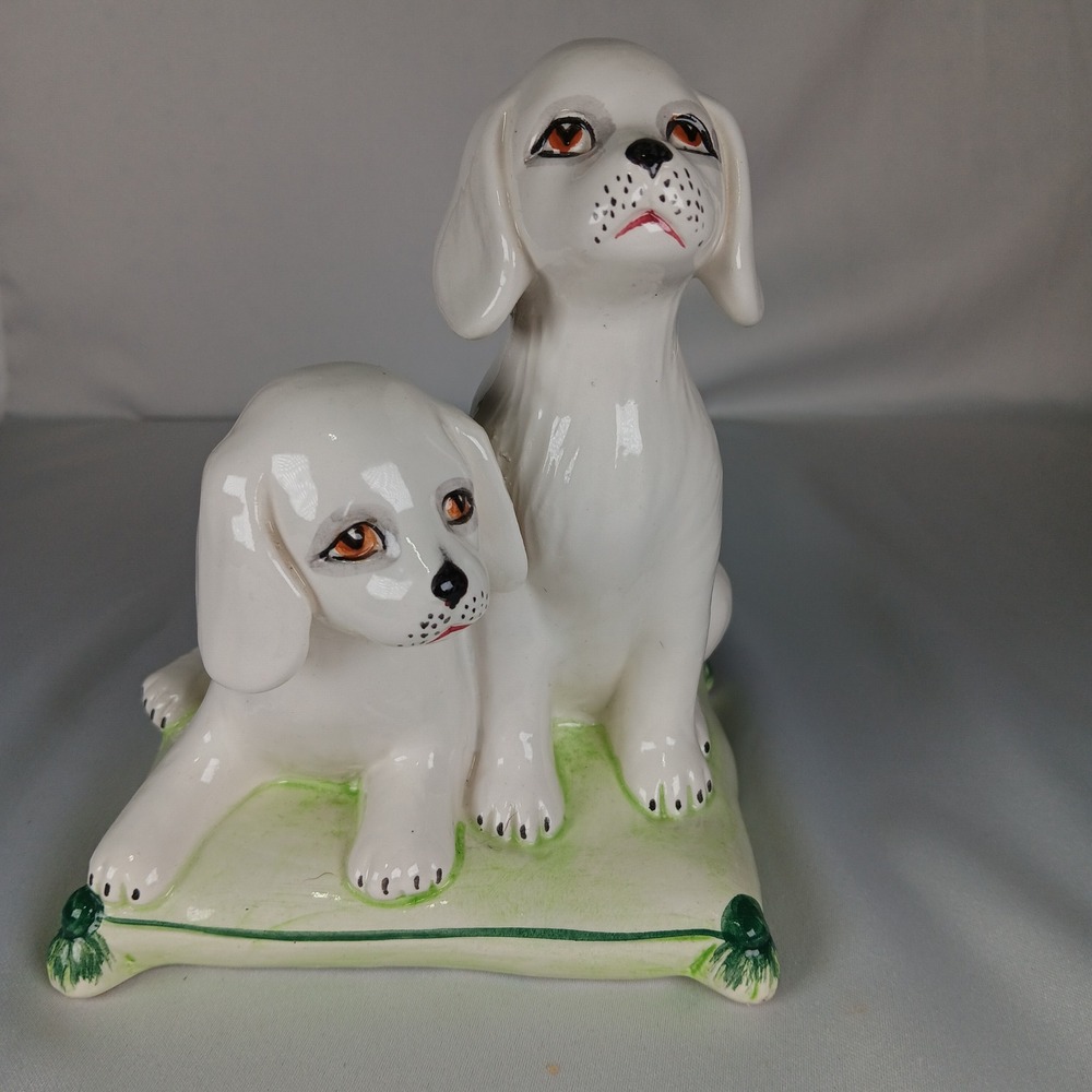 ITALIAN‎ MAJOLICA 2 Pottery DOGS ON A PILLOW